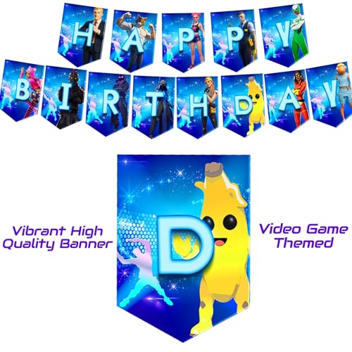 Gaming Party Supplies Birthday Decoration Set 142 Pack - Balloons, Toppers, Bottle Stickers Labels, Wall Poster, Banner Video Game Themed And Much More