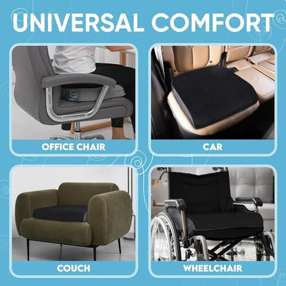 Large Seat Cushion (19” x 17” x 3”) Memory Foam for Office Chair, Wheelchair Cushions, Floor Pillow | Cushion Back Pain Coccyx Pain Relief | Plush Velvet Cover with Carry Handle