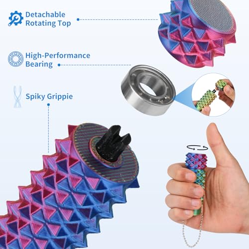 Little Ouchies Pain Stim Fidget Toy, 3D Printed Pocket Spiky Keychain with Clicker Button Spinner Sensory Toys for Anxiety Focus & Stress Reduction Novelty Gifts(X2) - color: X2