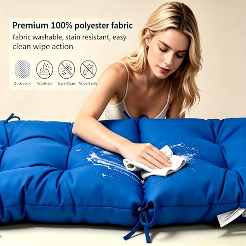 QILLOWAY Outdoor Rocking Chair Cushions Set of 2, 100% Polyester Waterproof Patio Rocking Chair Cushion, High Back Weatherproof Chair Pad for Adirondack & Outdoor Furniture, Marine Blue - color: Marine Blue