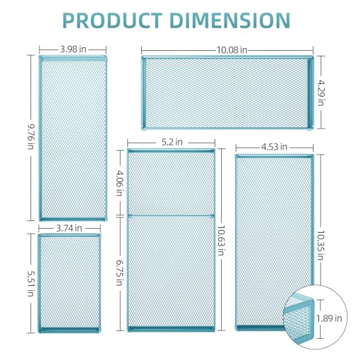 Marbrasse 5 Pack Desk Drawer Organizer Set, Mesh Drawer Storage Trays with 1 Adjustable Divider, Desk Organizers and Accessories, 5 PCS Drawer for Office Supplies, Makeup & Vanity (Blue) - color: Blue