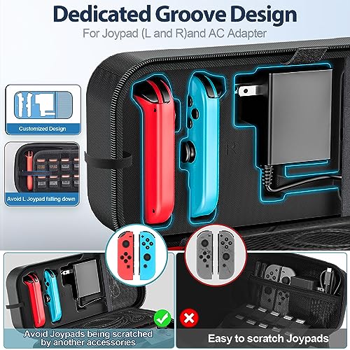 Switch Carrying Case Compatible with Nintendo & OLED, Portable Switch Travel Carry Case Fit for Joy-Con and Adapter, Hard Shell Protective OLED Pouch Bag with 20 Games, Black - color: Black, size: 2017 inches