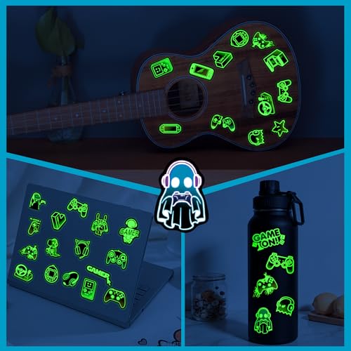 50 Pcs Glow in The Dark Neon Game Stickers for Water Bottle, Cartoon Gamer Video Gaming Sticker, Vinyl Waterproof Laptop Decals for Teens Students Adults - color: Luminescent-474ksxx