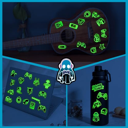 50 Pcs Glow in The Dark Neon Game Stickers for Water Bottle, Cartoon Gamer Video Gaming Sticker, Vinyl Waterproof Laptop Decals for Teens Students Adults - color: Luminescent-474ksxx