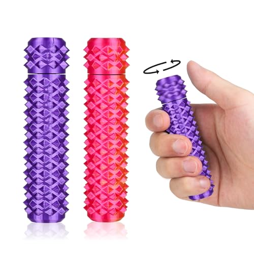 Little Ouchies Pain Stim Fidget Toy, 3D Printed Pocket Spiky Keychain with Clicker Button Spinner Sensory Toys for Anxiety Focus & Stress Reduction Novelty Gifts(Silk Purple+Red) - color: Silk Purple+red