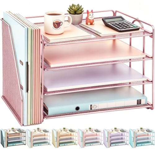 gianotter 4-Tier Paper Organizer With Magazine Holder, Desk Organizers and Accessories, Desk Accessories & Workspace Organizers, File Organizer for Office Supplies Storag (Rose Gold, 4-Tier) - color: Rose Gold, size: 4-Tier