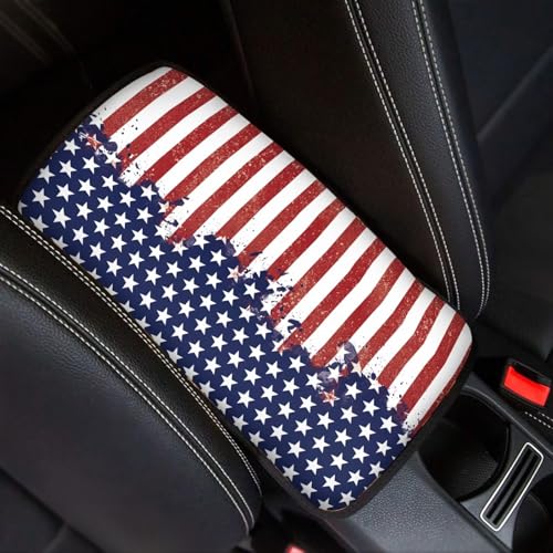 Wanyint Car Center Console Cover, 4th of July Patriotic Armrest Cover Auto Armrest Cushion Seat Box Pad Unversal Fit for Most Trucks SUV Sedans, American Flag Splatter - color: American Flag Splatter