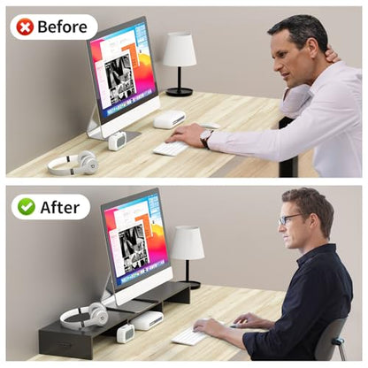 Pholiten Dual Monitor Stand Riser for 2 Monitors，Desktop Monitor Stand with Adjustable Length and Swivel Angles, Extra Long Multifunctional Stand up to 48.2" fit Computer Laptop Printer Max 44 lbs