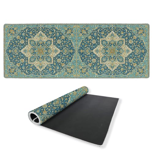 Persian Desk Mat Gaming Large Mouse Pad Teal Gold Ornate Floral Botanical Mousepad Computer Keyboard Pad Mouse Mat Laptop Mat 31.5 x 11.8 Mouse Pads for Desk Home Office Gaming - color: Persian, size: 31.5" x 31.5"