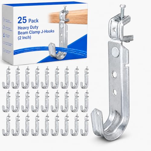 Tandefio 25 Pack Cable Support J Hook with Beam Clamp, Heavy Duty Metal Wire Cable Support J Hook Hangers for Wire Management (2 Inch) - size: 2 Inch
