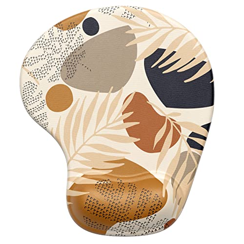 Hsurbtra Ergonomic Mouse Pad with Wrist Rest Support, Gel Mouse Pads with Non-Slip PU Base, Pain Relief Memory Foam Computer Mat, Cute Office Supplies Desk Decro Accessories, Brown - color: Boho Abstract Art, size: Normal