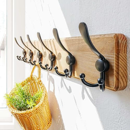 Dseap Coat Rack Wall Mounted - 24" Long 6 Tri Hooks, Heavy Duty Wooden Wall Coat Hanger Coat Hook for Clothes Hat Jacket Clothing, Weathered Yellow and Black - color: Weathered Brown & Black, size: L=24"