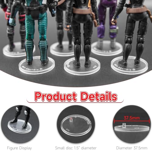 SIXPOINTS 70 Pieces Clear Round Figure Display Stand Base Compatible with 3.75” Vintage Star Wars Movie Action Figures toy, 37.5mm Wide Disc,3.6mm Peg Doll Model Support Stand…
