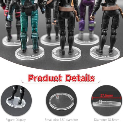 SIXPOINTS 70 Pieces Clear Round Figure Display Stand Base Compatible with 3.75” Vintage Star Wars Movie Action Figures toy, 37.5mm Wide Disc,3.6mm Peg Doll Model Support Stand…