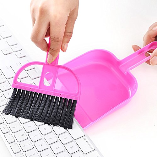 Pet Cage Broom Brush Dustpan Set - Small Cat Litter Sweeper for Pet Cage Clean and Car Keyboard Brush (Pink) - color: Pink