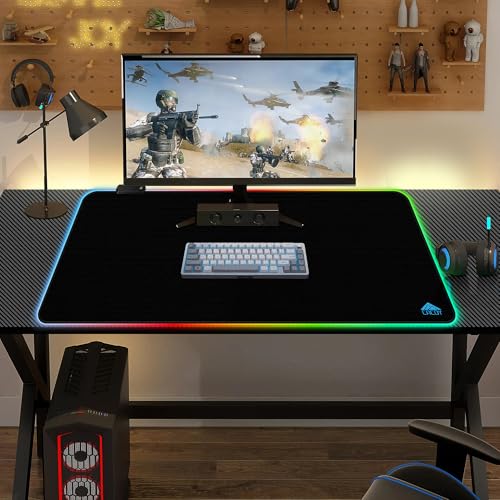 Cacoy 36" x 24" RGB Mouse Pad, XXL Mouse Mat with 9 LED Lighting Effect, Extended Desk Mat for Home Office Computer, Non-Slip Rubber Base, Stitched Edges, Gaming Mouse pad for Keyboard & Laptop, Black - color: Rgb, size: 36" x 24"
