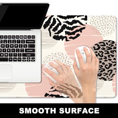 BOSOBO XXL Gaming Desk Mat, Leopard Dots Pink - 31.5 x 11.8 Inches, Full Cover - color: Leopard Polka Dot Circle, size: XL - 31.5 x 11.8 Inches