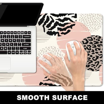BOSOBO XXL Gaming Desk Mat, Leopard Dots Pink - 31.5 x 11.8 Inches, Full Cover - color: Leopard Polka Dot Circle, size: XL - 31.5 x 11.8 Inches