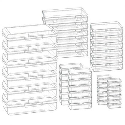 42 Pieces Mixed Sizes Rectangular Empty Mini Clear Plastic Organizer Box | Hinged Lids, For Small Items, Craft Projects - size: 5 Sizes Rectangle