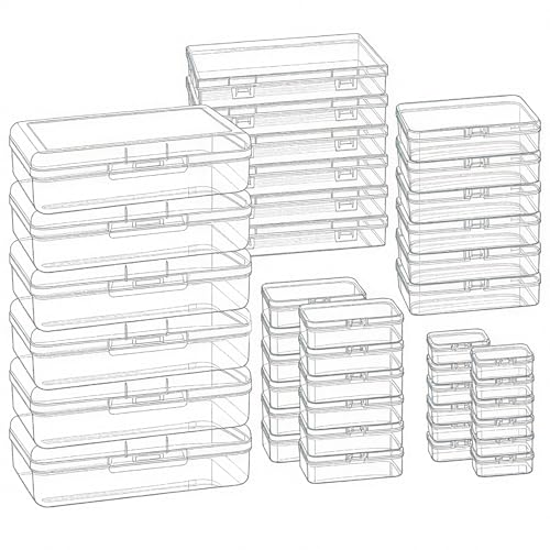 42 Pieces Mixed Sizes Rectangular Empty Mini Clear Plastic Organizer Box | Hinged Lids, For Small Items, Craft Projects - size: 5 Sizes Rectangle