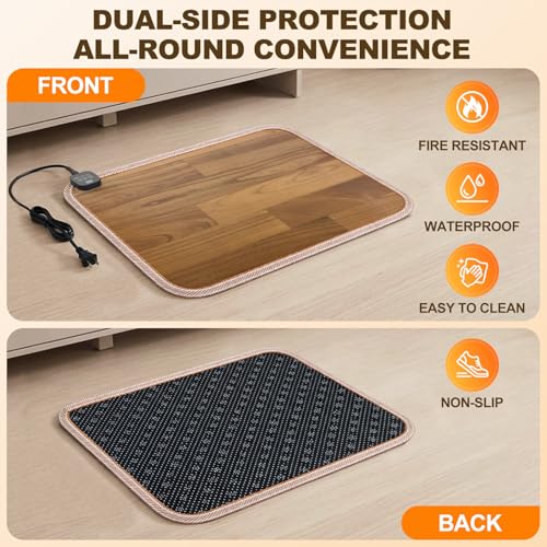 Foot Warmer Under Desk - 15.9x19.9in Heated Floor Mat 110V Adjustable Temperature Electric Heater with Timer for Office Home, Heating Pad for Cold Feet (Brown Wood) - color: Brown Wood