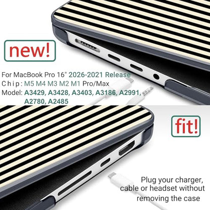 DONGKE Compatible with MacBook Pro 16 Inch Case (2026-2021 Release, M5 M4 M3 M2 M1 Pro/Max Chip), Plastic Hard Shell with Keyboard Cover & Screen Protector for MacBook Pro 16", Black & Cream Stripes - color: Black & Cream Stripes