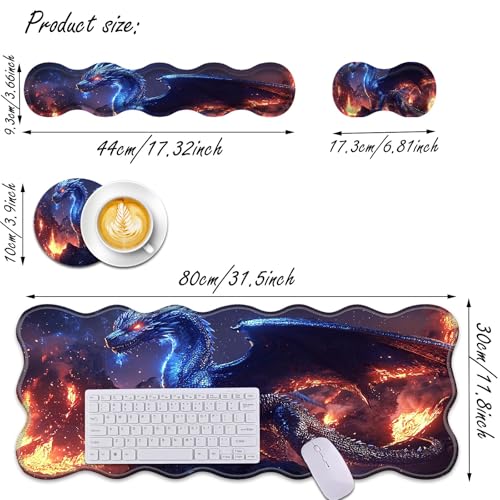 Bxgolkgd Desk Mat Set,Mouse Pad with Keyboard Wrist Rest & Mouse Wrist Rest,Wave-Shaped Design,Non-Slip Rubber Base,Ergonomic Desk Mat for Home,Office,Gaming,Dragon - color: Dragon