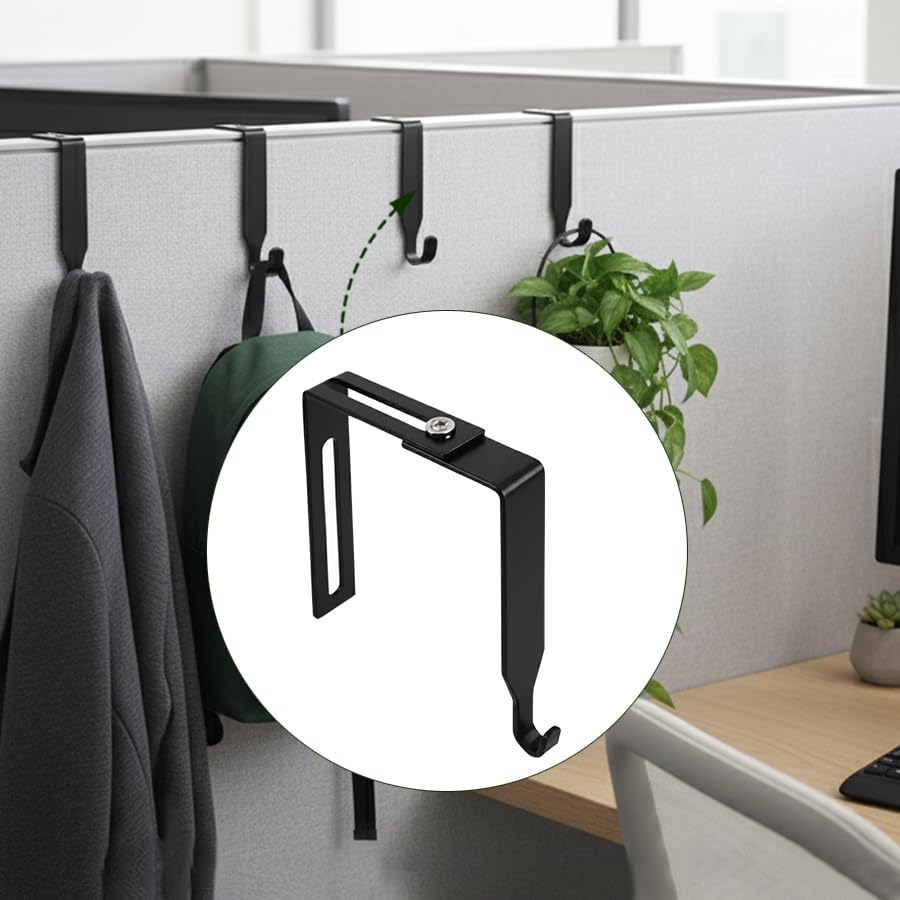 Cubicle Hooks, Office Cubicle Hooks for Hanging 7 Pack Black | Small Adjustable No Drill Cubicle Wall Hooks & Cubicle Hangers for 1.4" to 3.5" Thick Panels