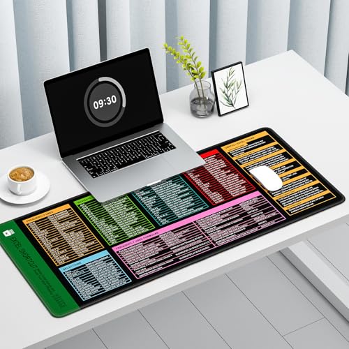 Auhoahsil Large Mouse Pad, XXL Gaming Mousepad, Desk Mat for Desktop, Thick Rubber, Big & Long Size, Stitched Edges, Full Desk Pad for Laptop & Computer, Extended 35.4 x 15.7 in, Excel Shortcut Keys - color: 22 Excel Shortcut Keys, size: 35.5L x 15.7W inc