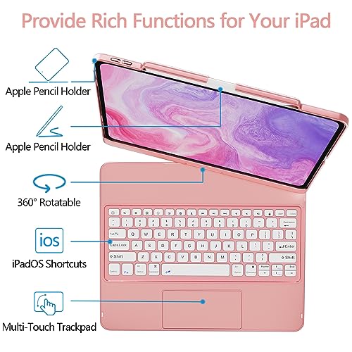 GGH Touch for iPad Keyboard Case Air 13 (M3 2025 / M2 2024) &12.9 iPad Pro (6th,5th,4th,3rd Gen),360° Rotatable Protective Cover Multi-Touch Trackpad Keyboard Case with Pencil Holder - Rose Gold - color: rose gold