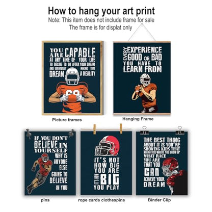 Inspirational Football Wall Art Motivation Posters For Kids Room - Sports Decor Set Of 6 (8x10")