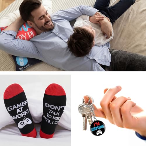 Patelai 6 Pcs Easter Basket Stuffers Gamer Easter Stuffer Gifts Set for Men Boyfriend Dad Brother Included Tumbler, Blessings Cards, Video Game Keychain, Pillow Covers, Socks, Gift Box for Game Lover