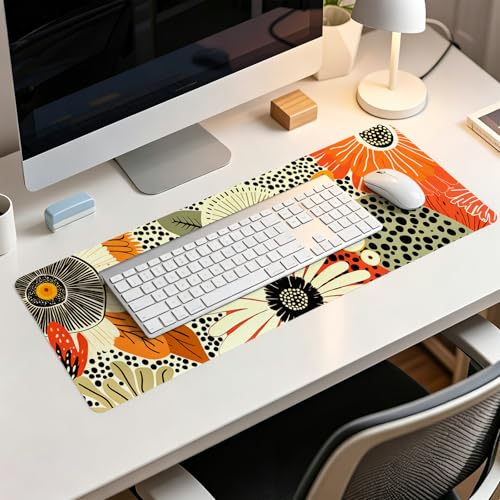 Boho Mid-Century Modern Floral Mouse Pad,XL Large Art Aesthetic Retro Abstract Flower Desk Mat,Summer Colorful Botanical Flower Mousepad for Home Office Dorm Desktop Decor,31.5x11.8 Inch - color: Floral Botanical XL