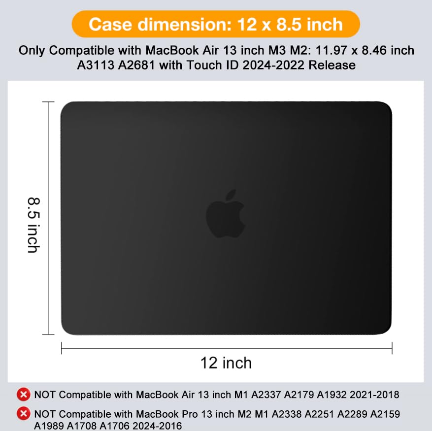 MOSISO Compatible with MacBook Air 13 inch Case M5 2026 M4 2025 M3 M2 2024-2022 A3449 A3240 A3113 A2681, Scratches-Resistant Protective Hard Shell for MacBook Air 13.6 inch Case, Black - color: Black