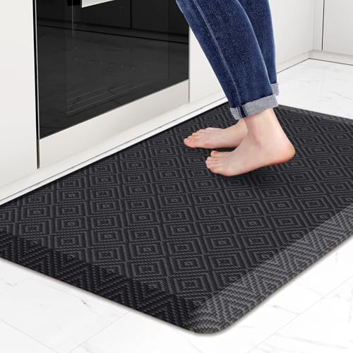 Mattitude 4/5 Inch Thick Kitchen Mat Cushioned Anti-Fatigue Floor Mat Water Resistant Non-Slip Mats and Rugs Standing and Comfort Desk Mats for House Sink Office Laundry (Black, 20"x32") - color: Black, size: 32"L x 20"W x 0.8"Th