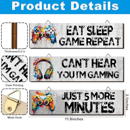 Hatzelou 3Pcs Game Wall Art Wooden Sign, Little Man Cave Sign Hanging, Game Hanging Wall Art Decor Sign, Gamer Wall Plaques Decor for Boys Kids Bedroom Playroom Nursery - size: 3pcs-eat