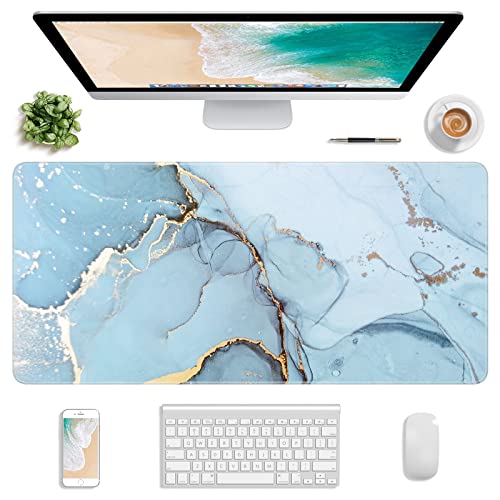 Extended Gaming Mouse Pad, XXL Large Desk Pad 30 x 14 Inch, Big Computer Keyboard Mousepad, Waterproof Mouse Mat with Stitched Edges and Non-Slip Base for Women Office Gaming, Blue Marble - color: Blue Marble