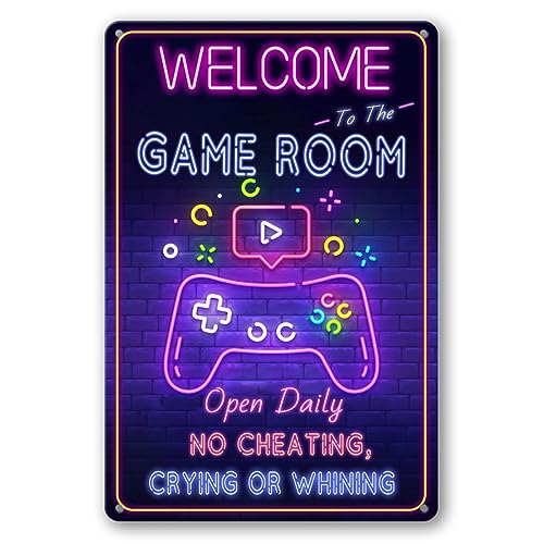 Gaming Room Wall Decor Gaming Room Metal Tin Sign Welcome To The Game Room Signs Gamer Room Decor For Boys Bedroom Accessories Gaming Door Sign Cool Video Game Poster Bedroom Decorations - color: GamingSign1