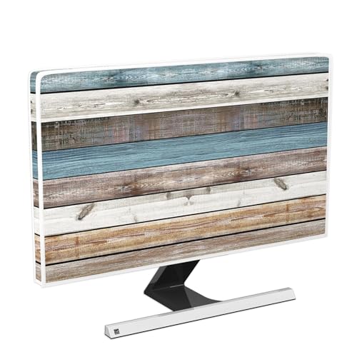 Retro Old Wood Board Computer Monitor Dust Cover 22, 23, 24, 25 Inch Panel Case Computer Monitor Covers Sleeve Compatible with PC Desktop and TV Dust Proof Monitor Covers for Computer Screen - color: blue and brown, size: 22-25 Inch