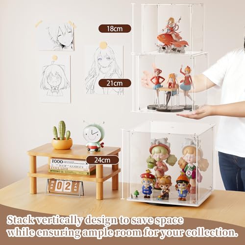 Rotating Acrylic Display Case for Figures - 3 Tier Stackable Storage Bins with Magnetic Door,Acrylic Boxes for Display, Clear Storage Box for Collectibles Cosmetic Perfume Organizer，Home Or Office