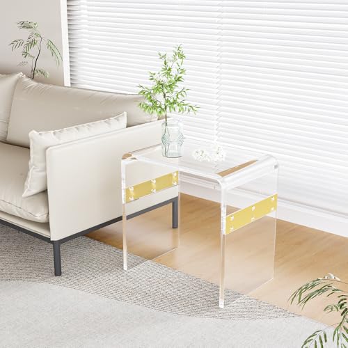 Dethan Clear Acrylic Accent Table, 16.3" x 12.0" x 18.1" U-Shape Modern Lucite End Table for Living Room and Bedroom Home Décor, (Gloden)