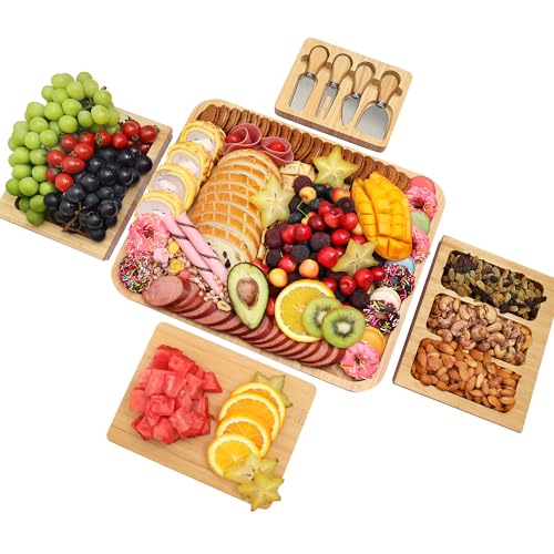 drmvalg Charcuterie Board Cheese Tray Set with Stainless Steel Knives, Slates and Bowls. Gift for Housewarming, Wedding Couple, Bridal Shower (CB002) - size: CB002
