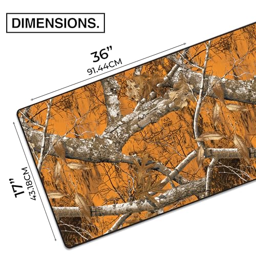 MPCO. Real Tree Large Gaming Desk Pad - 36" x 17" Aeroglyde Fabric Edge Orange – Without Logo Desk Mats - Non-Slip, Washable, Smooth Glide for Precision Gaming & Work - color: Aeroglyde Edge Orange – Without Logo