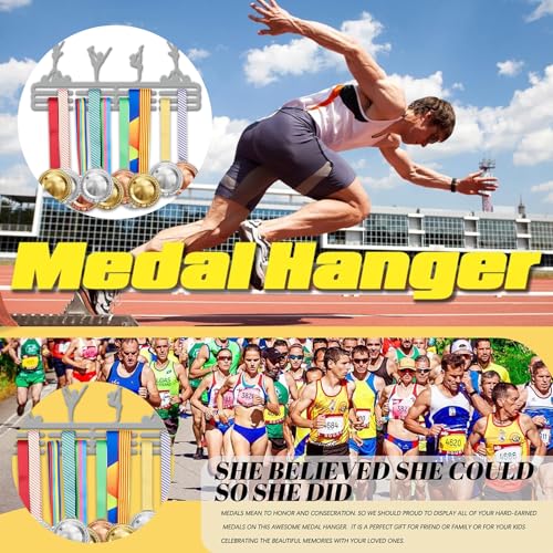 Resama Medal Hanger Holder Display Wall Rack Frame Shelf-Medal Hanger Awards Ribbon Soccer,Gymnastics,Holder Display Rack for 60 Medals - color: Gymnastic Silver
