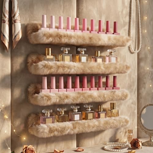 Care&More YJ 15 Inch Nail Polish Shelves, 4-Pack Fuzzy Display Nail Polish Rack for Storing Nail Bottles, Sunglasses, Essential Oils, Plush Soft (Brown) - color: Brown