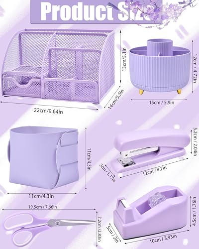 LXEVIHK 21Pcs Purple Desk Organizers and Accessories With Mesh Desk Organizer and 360°Rotating Pen Holder and a Lot of Office Purple Office Supplies Beautifully Presented in a Gift Box - color: purple