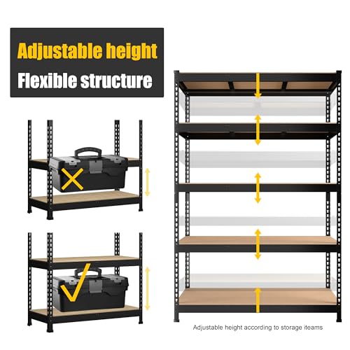PrimeZone Heavy Duty Storage Shelves - 47"W x 18"D x 71"H 5 Tier Adjustable Garage Storage Shelving, Metal Storage Utility Rack Organizer Shelf Unit for Warehouse Pantry Closet Kitchen Basement, Black - size: 47"W x 18"D x 71"H