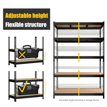 PrimeZone Heavy Duty Storage Shelves - 47"W x 18"D x 71"H 5 Tier Adjustable Garage Storage Shelving, Metal Storage Utility Rack Organizer Shelf Unit for Warehouse Pantry Closet Kitchen Basement, Black - size: 47"W x 18"D x 71"H