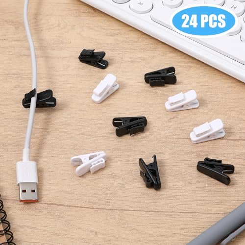 24 PCS Clips for Earphone Wire, 1 Inch Length Earphone Wire Clip Small Headphone Clips Lapel Mic Clip Headphone Mount Cable Clothing Clip for Fixing Earphones Microphone Cord (Black White)