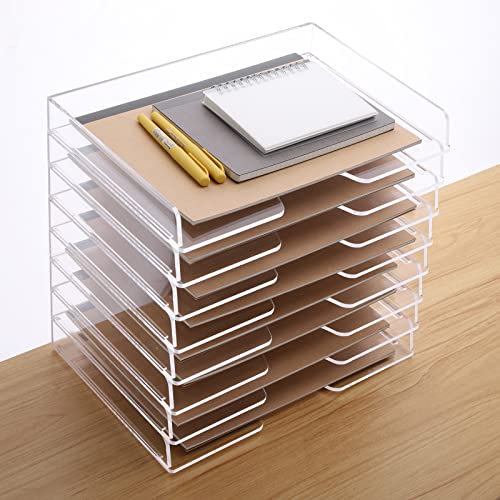 SANRUI 2-Tier Acrylic Paper Tray Organizer, Clear Stackable File Organizer for Desk, Paper Sorter Desk Organizer for Home Office Supplies - style: Enlarged File Trays 2 Tier